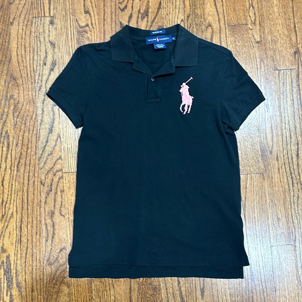 Ralph Lauren Black Polo with Large Pink Logo -Size Small